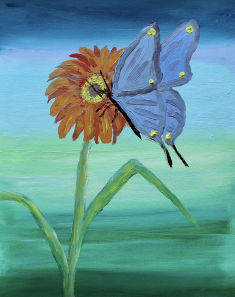 Rote Blume mit blauem Schmetterling