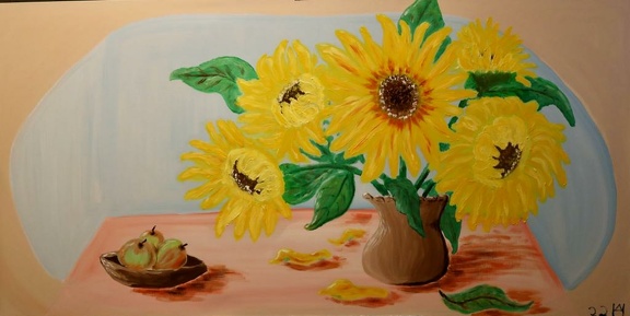 Sonnenblumenstrauß mit Apfelschale