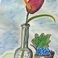 Stilleben mit Flamingoblume & Weintraubenschale