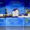 Stralsund, Ansicht über dem Strelasund in der blauen Stunde