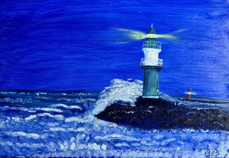 Die Mole von Warnemünde zur blauen Stunde