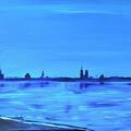 Stralsund - Ansicht über dem Strelasund zur blauen Stunde